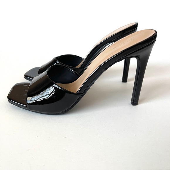 ROUGE HELIUM | Black Patent Leather Square Toe Heeled Mules Sz 8 - Picture 6 of 10
